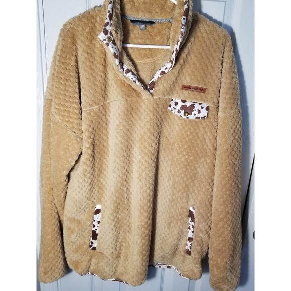 Simply Southern Women’s XXL Brown Cow Print Sherpa Fleece Pullover Sweatshirt - Picture 1 of 7
